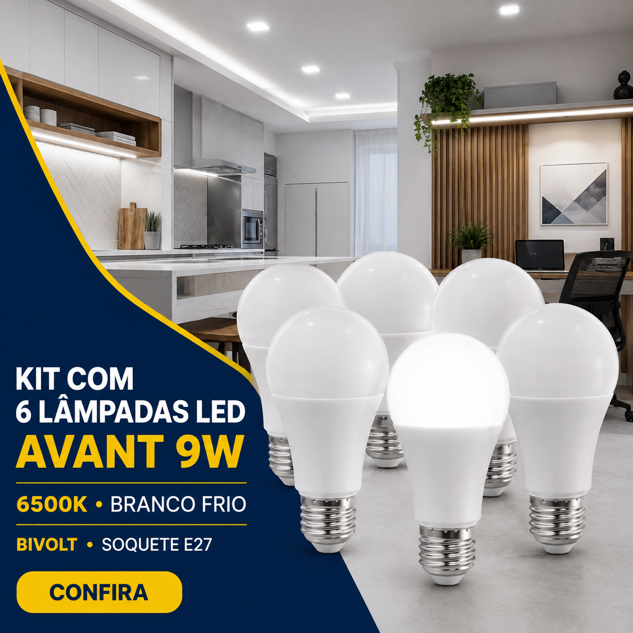 Kit 6 Lâmpadas de Led Avant 9W 6500K Branco Frio