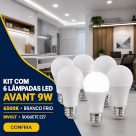 Kit 6 Lâmpadas de Led Avant 9W 6500K Branco Frio