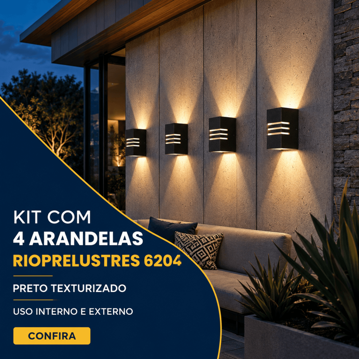 Kit Arandelas RioPrelustres 6204 Alumínio Preto Texturizado 7,5X8X12