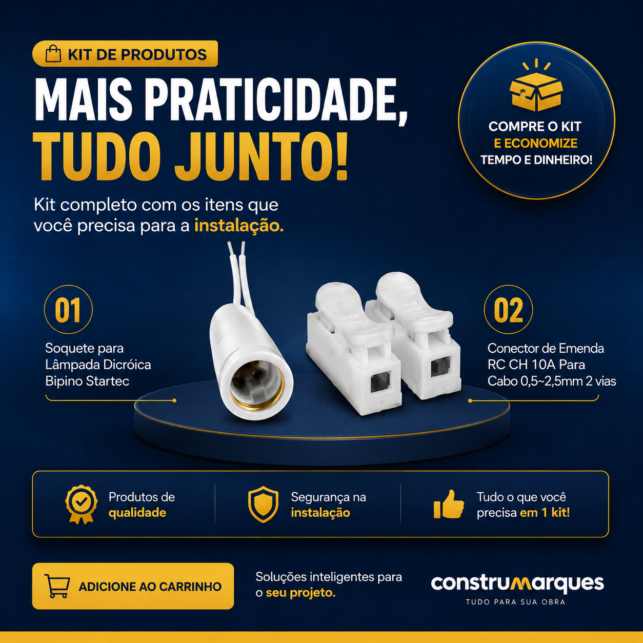 Kit Soquete para Lâmpada + Conector de Emenda RC CH 10: praticidade para sua instalação elétrica