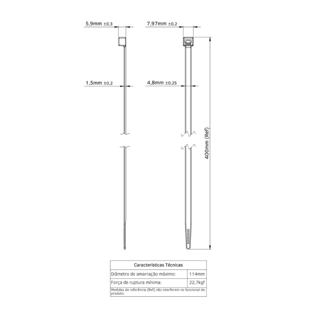 Abraçadeira de Nylon 400x4,8x1,5 mm Tramontina Branca - 57530039