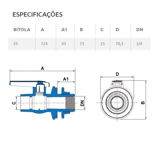 Adaptador Soldável PVC Tigre para Caixa d'Água com Registro 25MM 3/4