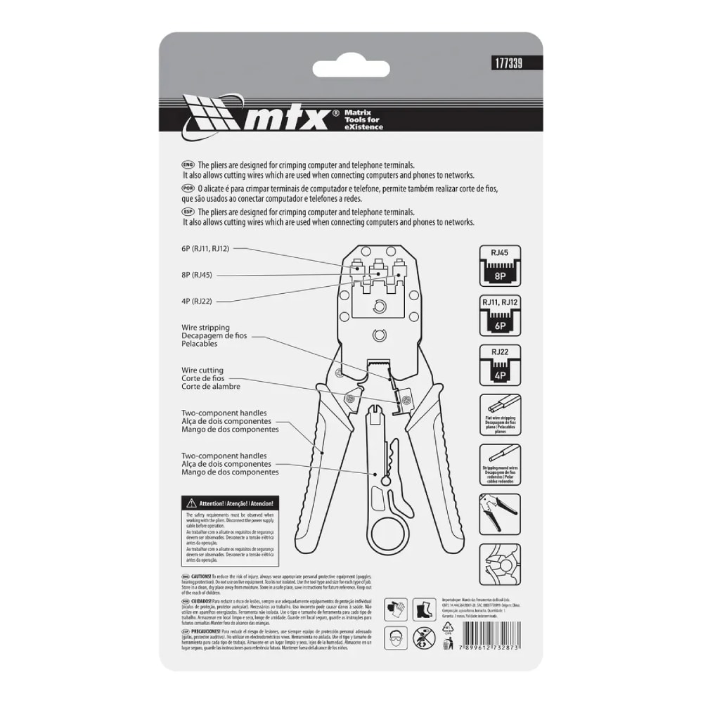 Alicate Crimpador de Cabos MTX para Terminais - 177339