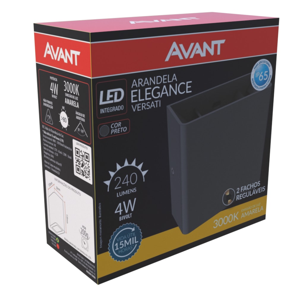 Arandela Avant Versati 4W 3000K Preto Facho Ajustável - 181820576