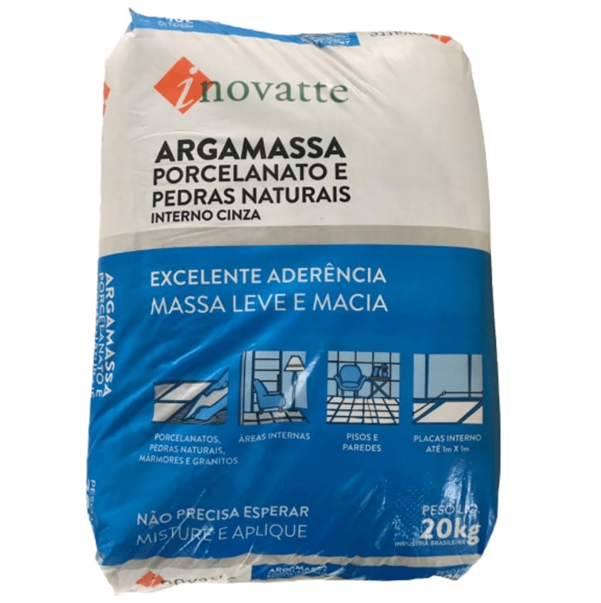 Argamassa Porcelanato uso Interno Inovatte 20Kg Cinza