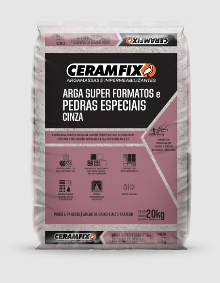 Argamassa Super Formatos Porcelanato, Cerâmica e Pedra uso Interno e Externo Ceramfix 20Kg Cinza - 603671