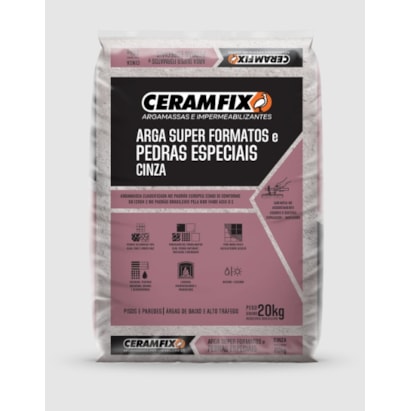 Argamassa Super Formatos Porcelanato, Cerâmica e Pedra uso Interno e Externo Ceramfix 20Kg Cinza - 603671