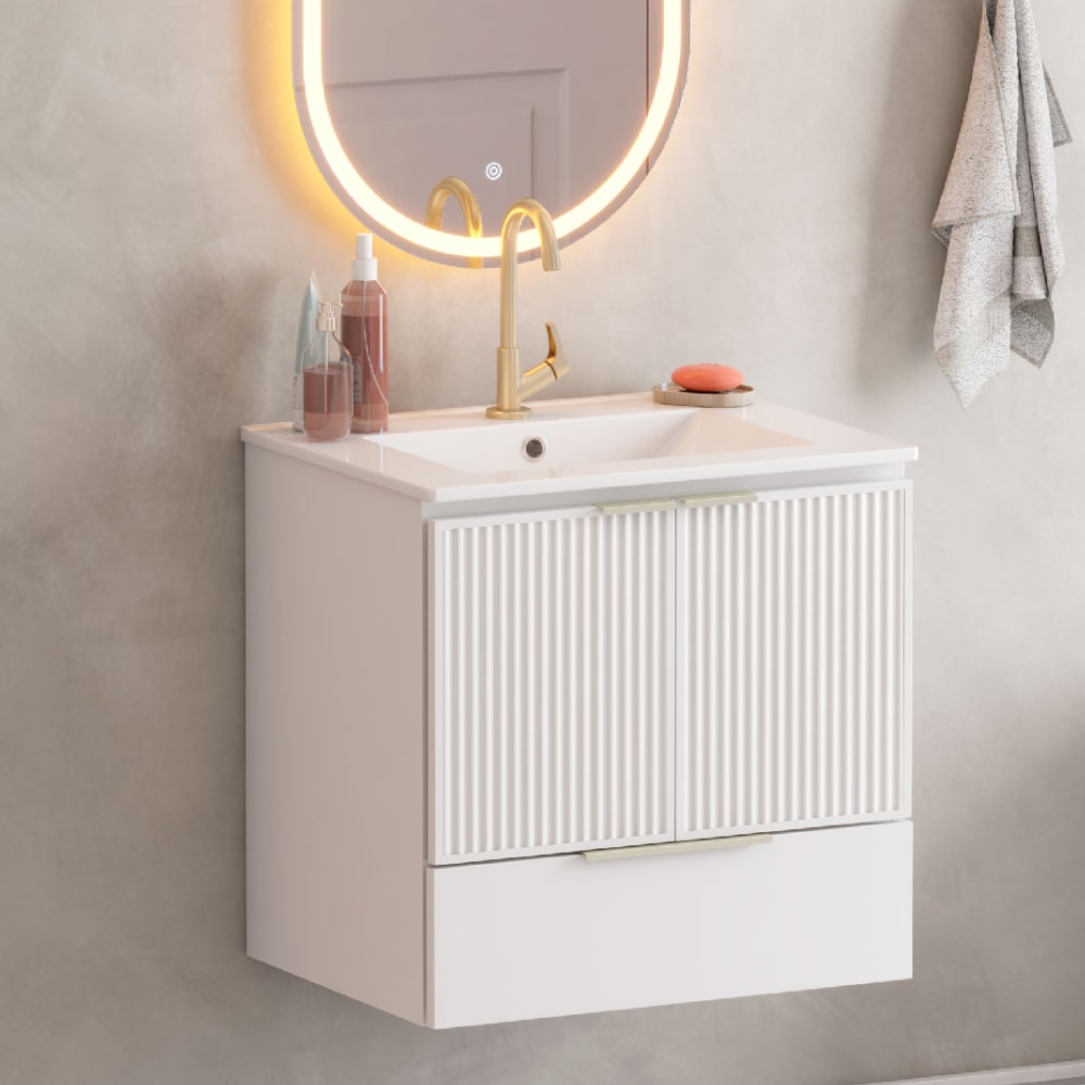 Armário Para Banheiro Em Aço 60cm Cozimax Pitaia Branco Com Lavatorio em Louça - 103354