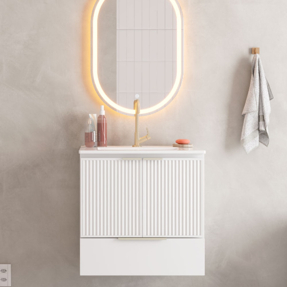 Armário Para Banheiro Em Aço 60cm Cozimax Pitaia Branco Com Lavatorio em Louça - 103354