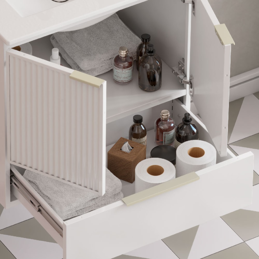 Armário Para Banheiro Em Aço 60cm Cozimax Pitaia Branco Com Lavatorio em Louça - 103354