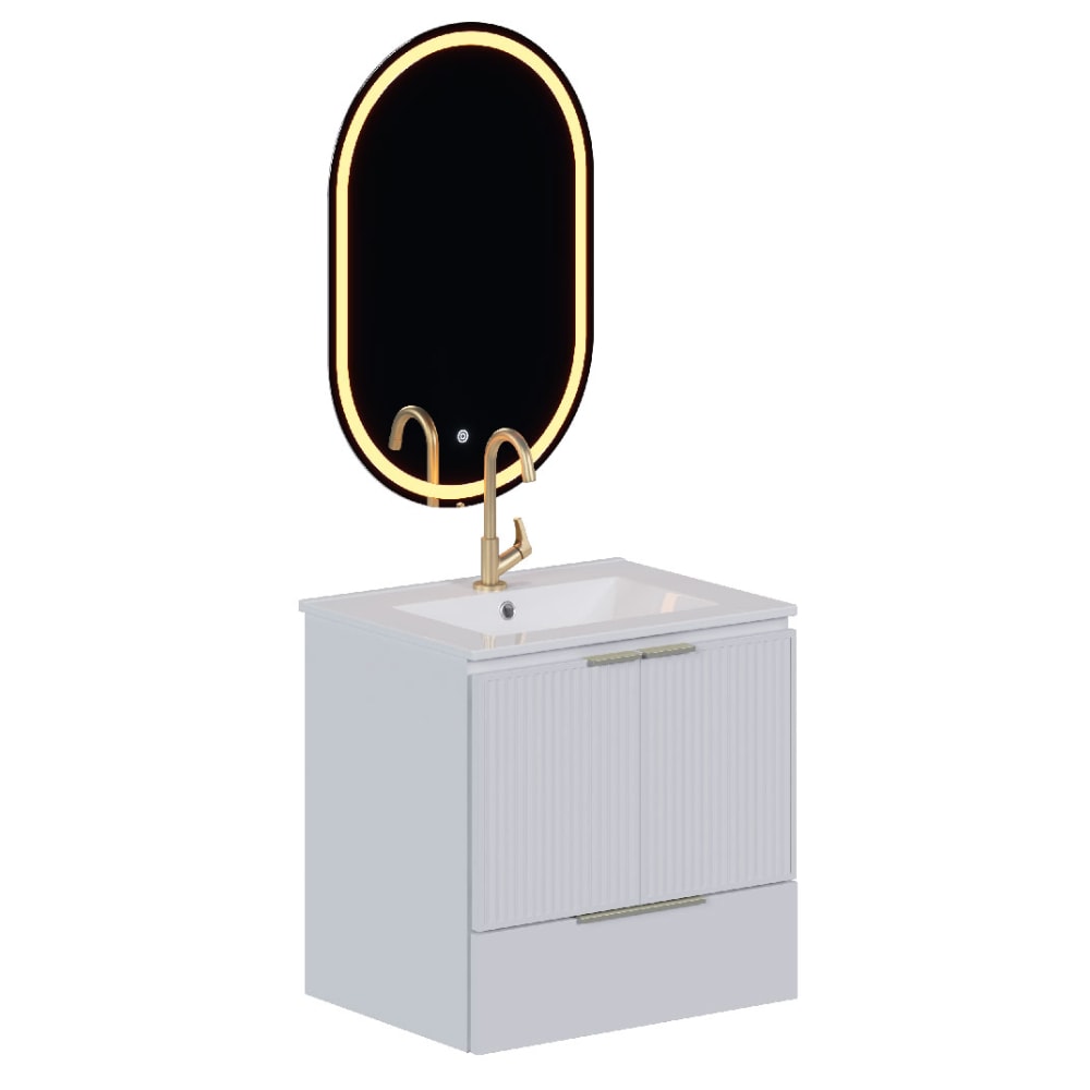 Armário Para Banheiro Em Aço 60cm Cozimax Pitaia Branco Com Lavatorio em Louça - 103354