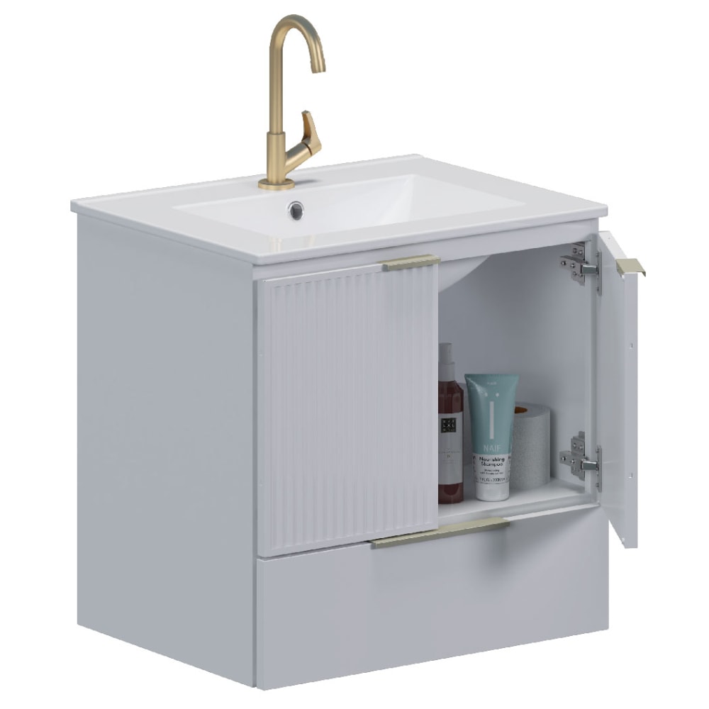 Armário Para Banheiro Em Aço 60cm Cozimax Pitaia Branco Com Lavatorio em Louça - 103354