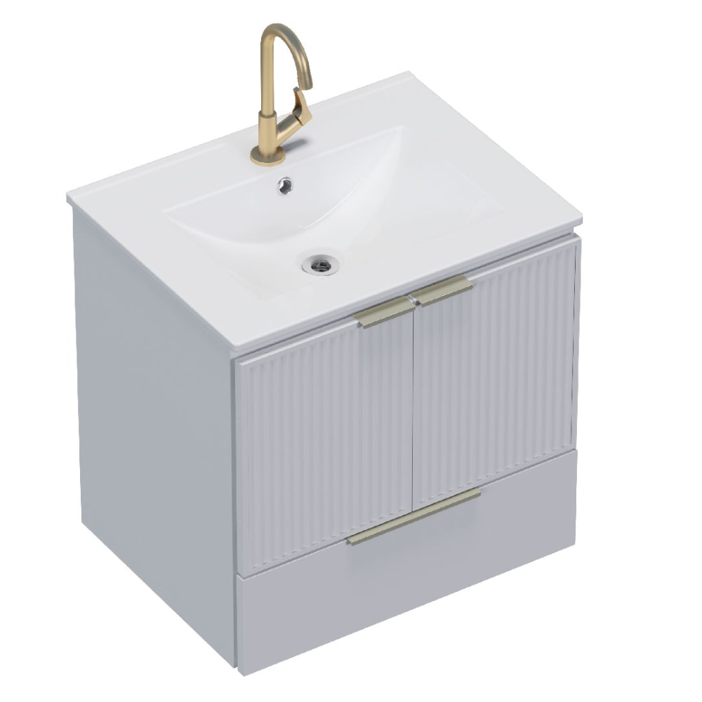 Armário Para Banheiro Em Aço 60cm Cozimax Pitaia Branco Com Lavatorio em Louça - 103354