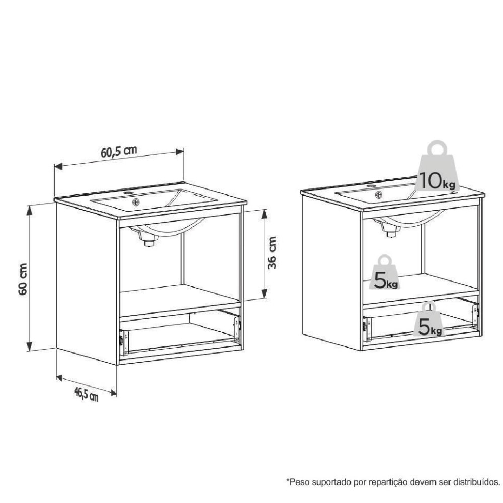Armário Para Banheiro Em Aço 60cm Cozimax Pitaia Branco Com Lavatorio em Louça - 103354