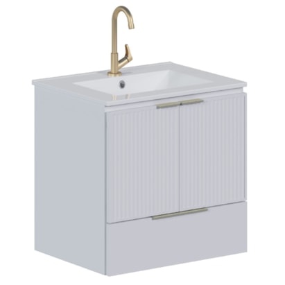 Armário Para Banheiro Em Aço 60cm Cozimax Pitaia Branco Com Lavatorio em Louça - 103354