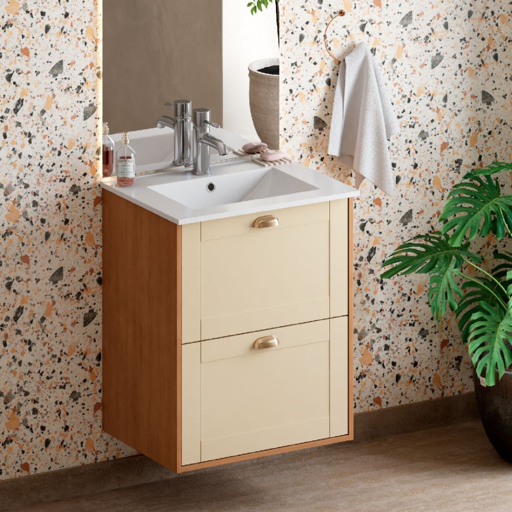 Armário Para Banheiro em Madeira 60cm Cozimax Grou Jequitiba e Areia Lavatorio em Louça - 103367