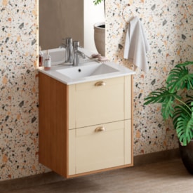 Armário Para Banheiro em Madeira 60cm Cozimax Grou Jequitiba e Areia Lavatorio em Louça - 103367