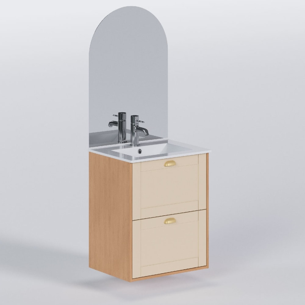 Armário Para Banheiro em Madeira 60cm Cozimax Grou Jequitiba e Areia Lavatorio em Louça - 103367