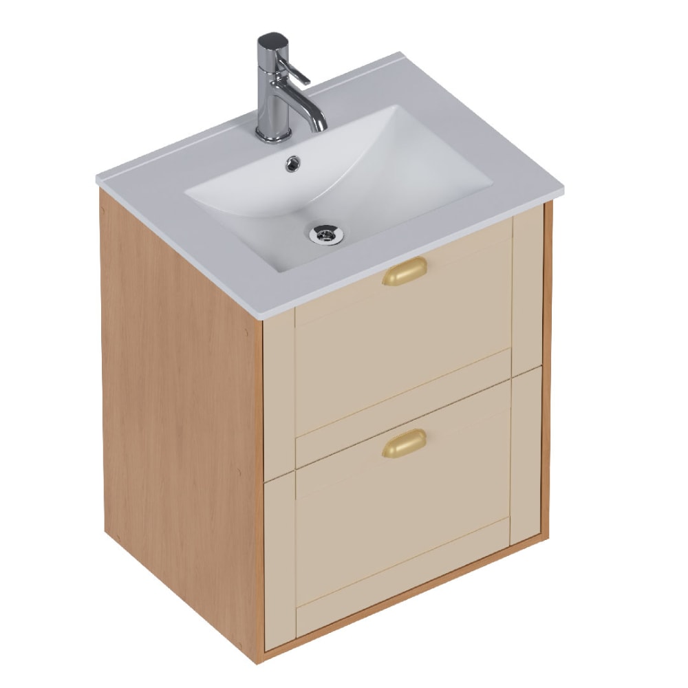 Armário Para Banheiro em Madeira 60cm Cozimax Grou Jequitiba e Areia Lavatorio em Louça - 103367