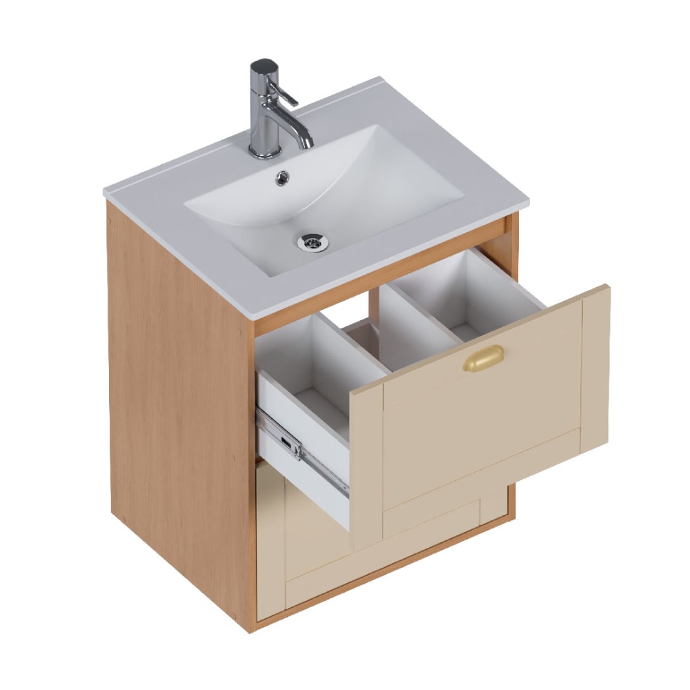 Armário Para Banheiro em Madeira 60cm Cozimax Grou Jequitiba e Areia Lavatorio em Louça - 103367