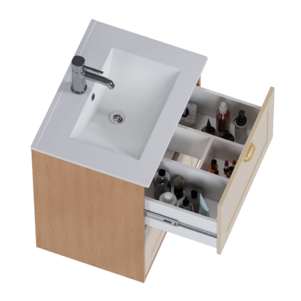 Armário Para Banheiro em Madeira 60cm Cozimax Grou Jequitiba e Areia Lavatorio em Louça - 103367