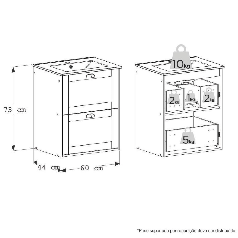 Armário Para Banheiro em Madeira 60cm Cozimax Grou Jequitiba e Areia Lavatorio em Louça - 103367