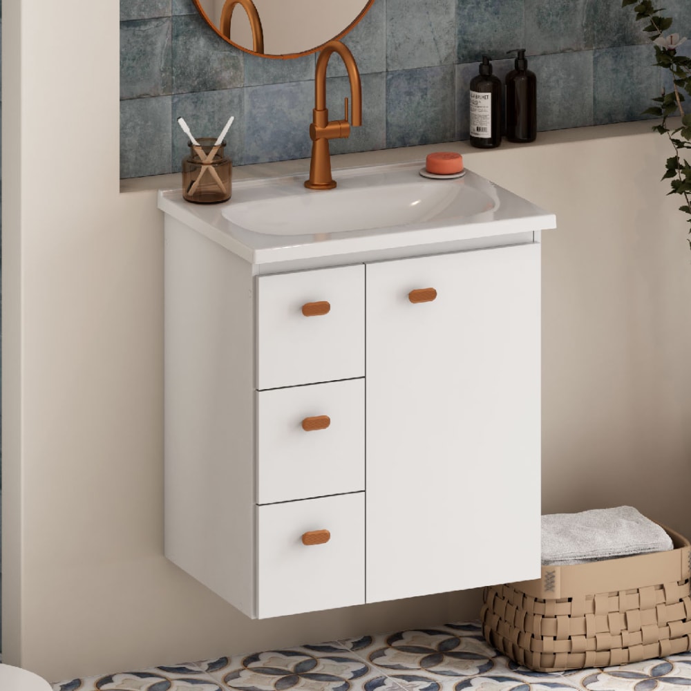 Armário Para Banheiro em Madeira 60cm Cozimax Violeta Branco - 103368