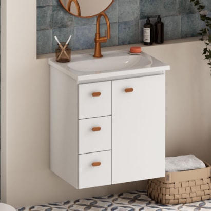 Armário Para Banheiro em Madeira 60cm Cozimax Violeta Branco - 103368