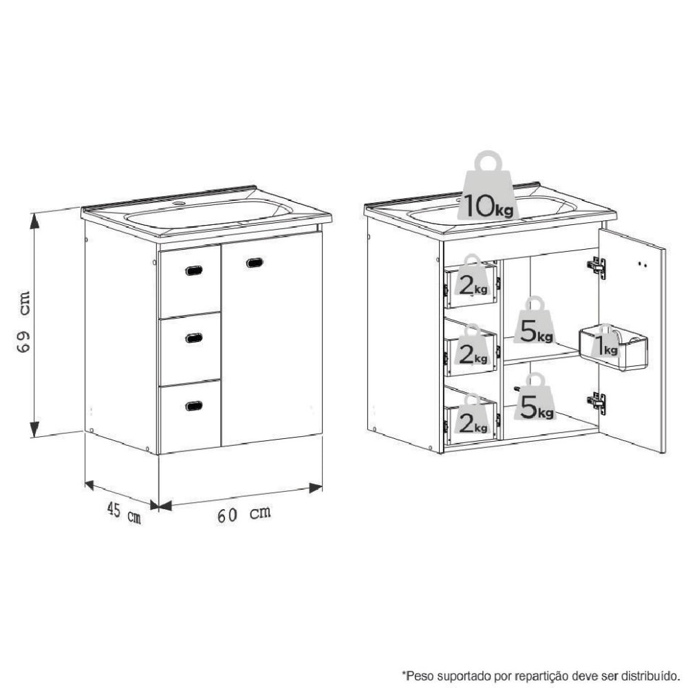 Armário Para Banheiro em Madeira 60cm Cozimax Violeta Branco - 103368