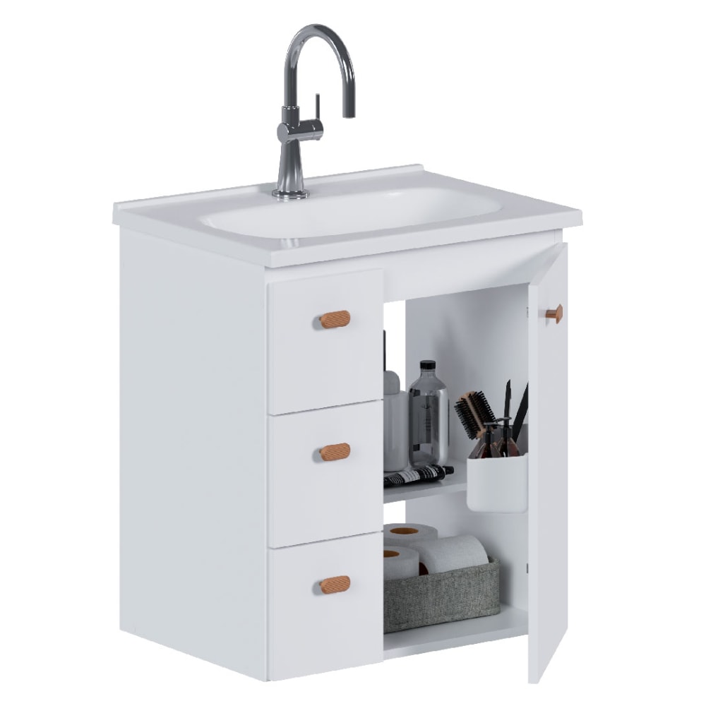 Armário Para Banheiro em Madeira 60cm Cozimax Violeta Branco - 103368