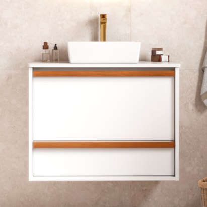 Armário Para Banheiro em Madeira 80cm Cozimax Amarilis Branco Com Tampo - 2439