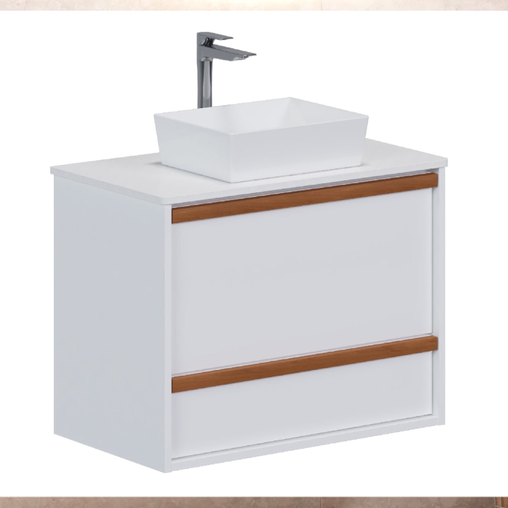 Armário Para Banheiro em Madeira 80cm Cozimax Amarilis Branco Com Tampo - 2439