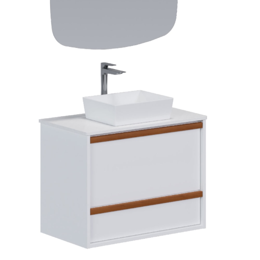 Armário Para Banheiro em Madeira 80cm Cozimax Amarilis Branco Com Tampo - 2439