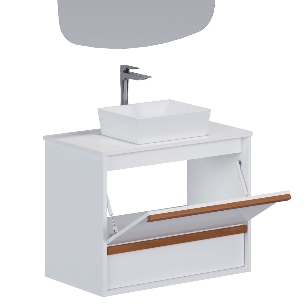 Armário Para Banheiro em Madeira 80cm Cozimax Amarilis Branco Com Tampo - 2439