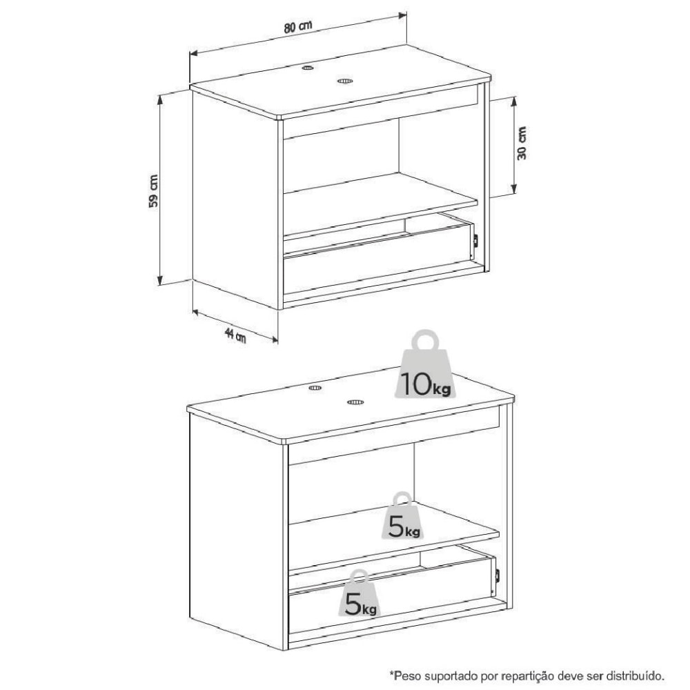 Armário Para Banheiro em Madeira 80cm Cozimax Amarilis Branco Com Tampo - 2439