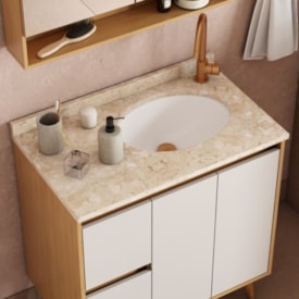 Armário para Banheiro em MDF 80cm Cozimax Danúbio Jequitibá/Nude sem Pés - 2432