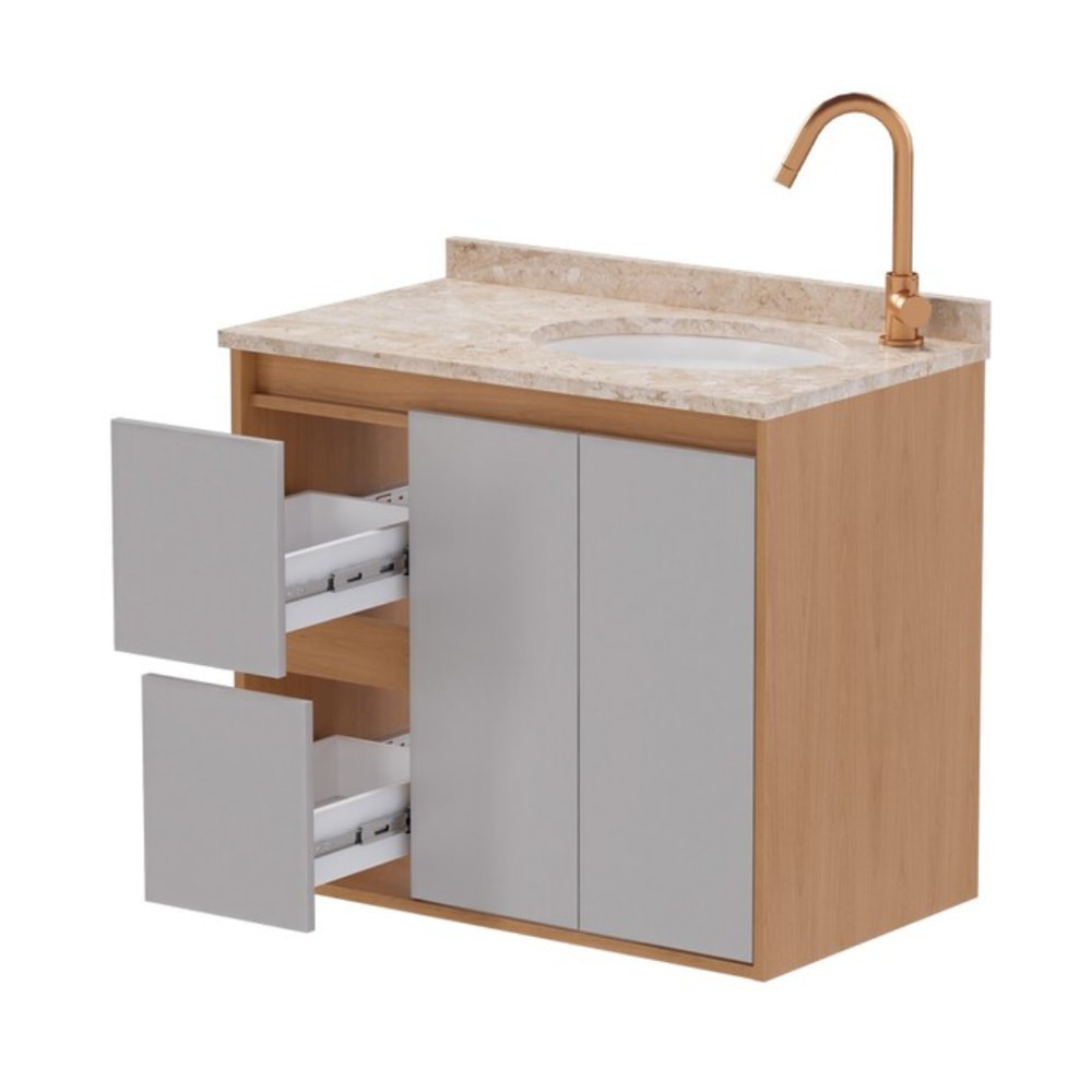 Armário para Banheiro em MDF 80cm Cozimax Danúbio Jequitibá/Nude sem Pés - 2432