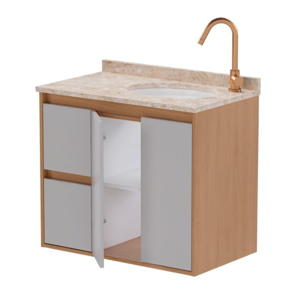 Armário para Banheiro em MDF 80cm Cozimax Danúbio Jequitibá/Nude sem Pés - 2432