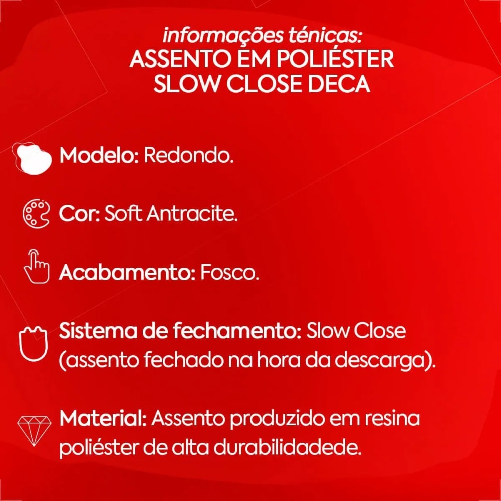 Assento Sanitário Deca Poliéster Carrara/Level/Lk/Nuova Slow Close Cinza Antracite - AP.237.85