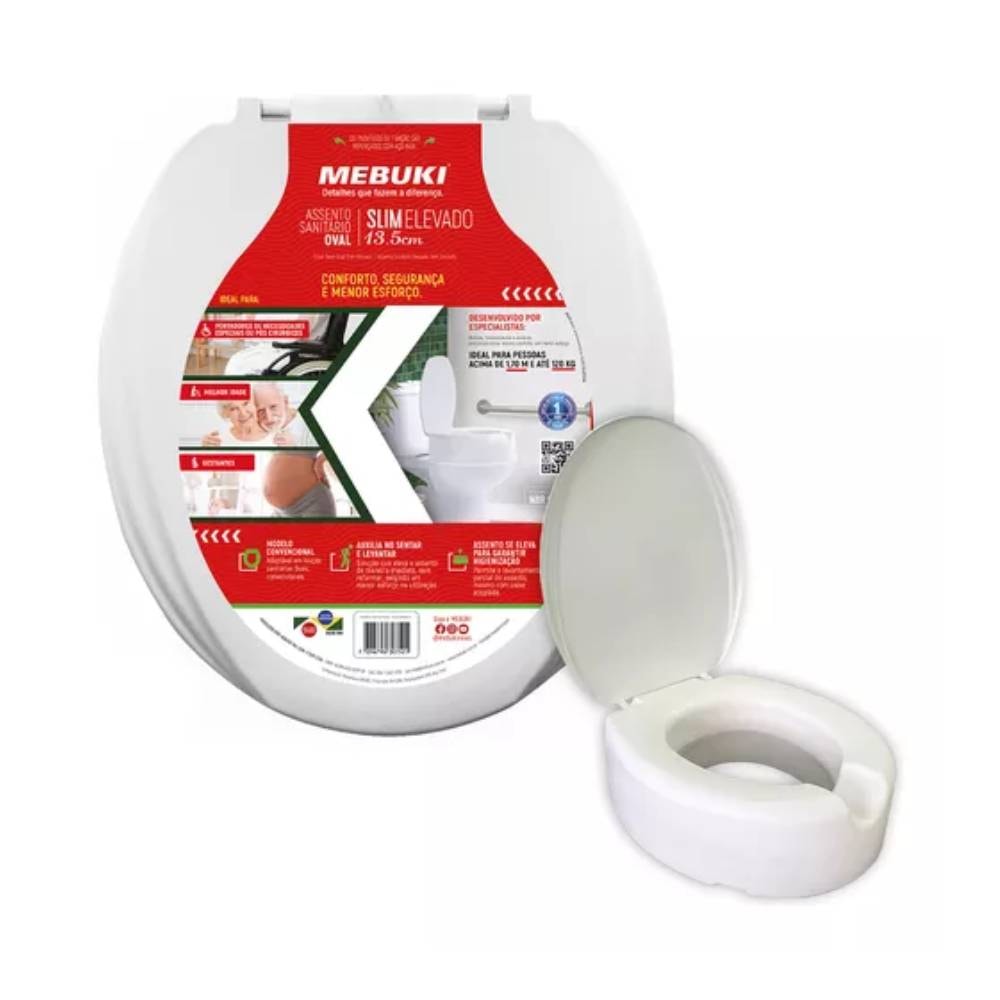 Assento Sanitário Elevado Mebuki Slim 13,5cm Branco - 10400365