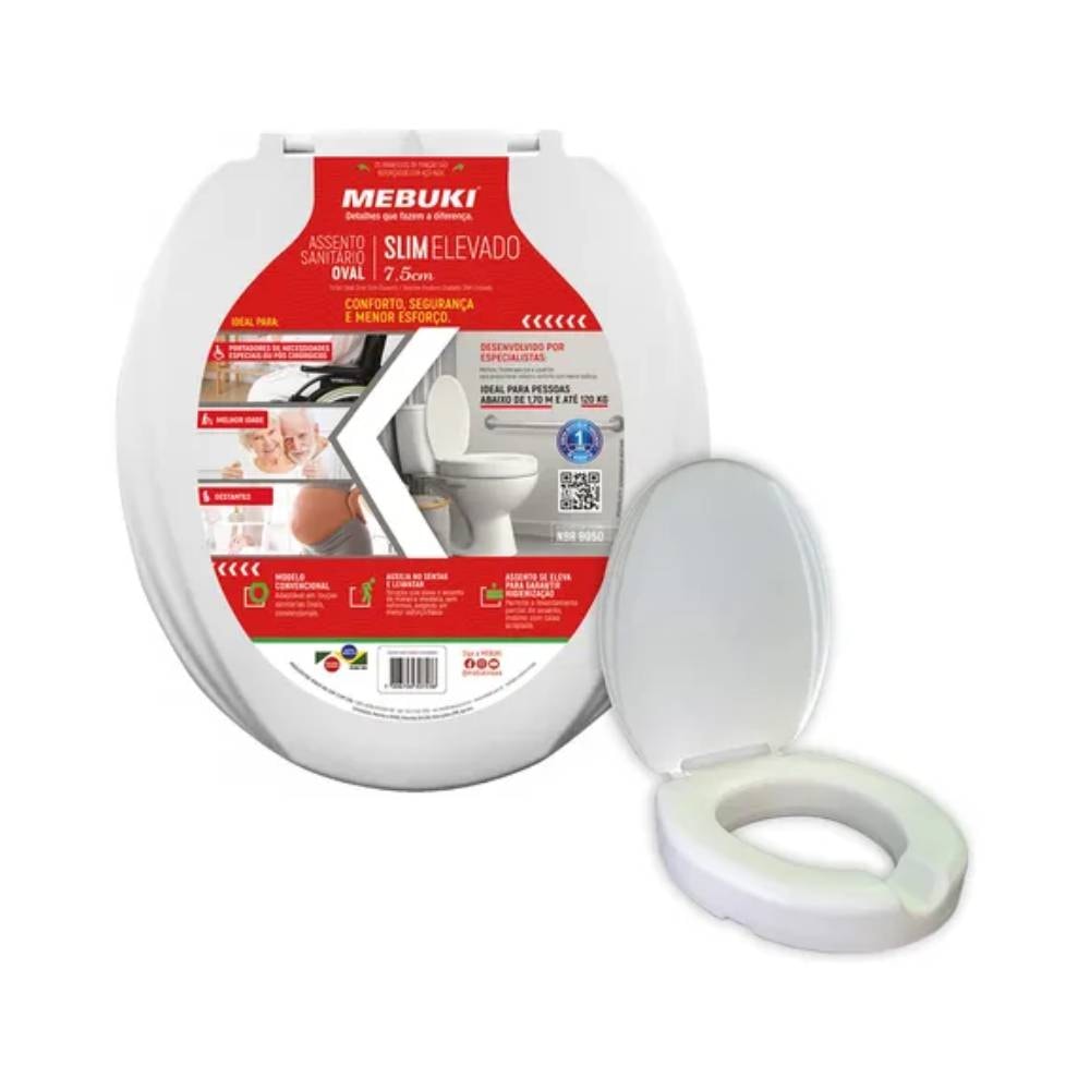 Assento Sanitário Elevado Mebuki Slim 7,5cm Branco - 10400366