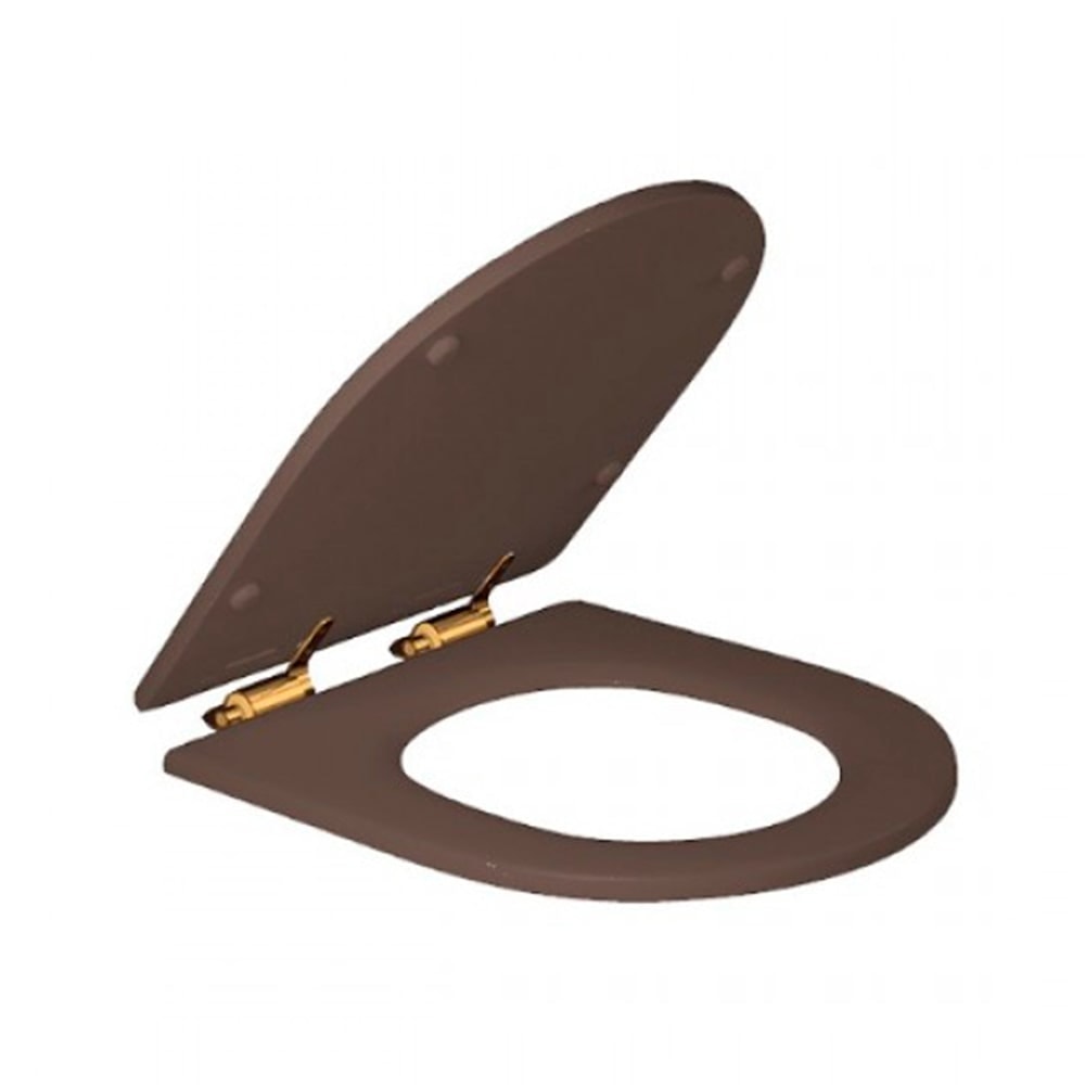 Assento Sanitário Poliester Deca Carrara/ Link/ Level/ Nuova Slow Close Gold Matte Marrom Fosco - AP.237.GL.MT.22