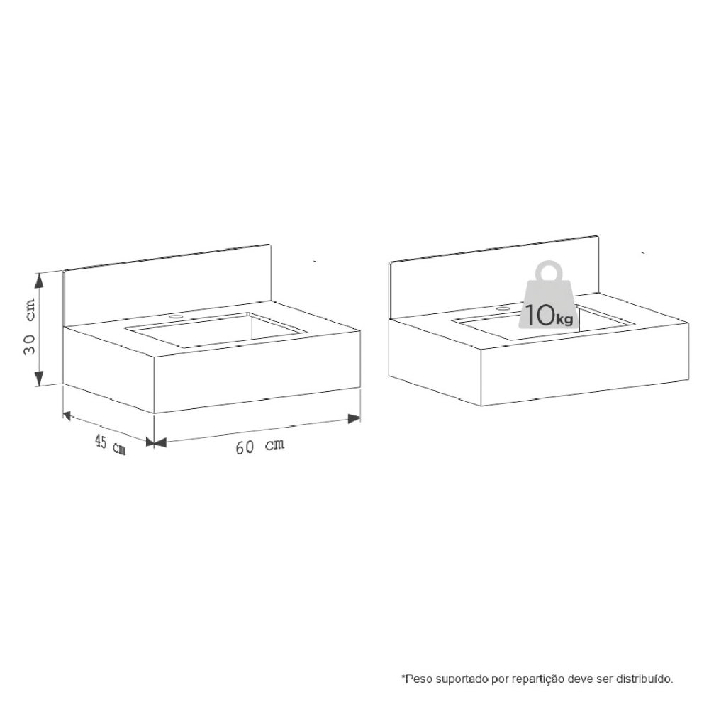 Bancada Suspensa Banheiro Cozimax Napoles 60cm Bege - 103389