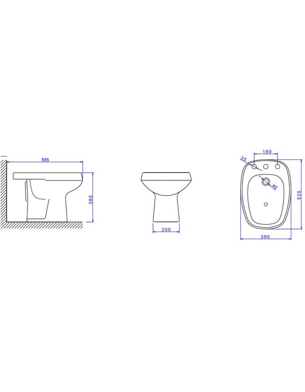 Bidê de Banheiro Deca Monte Carlo com 3 Furos Branco - B.8.17