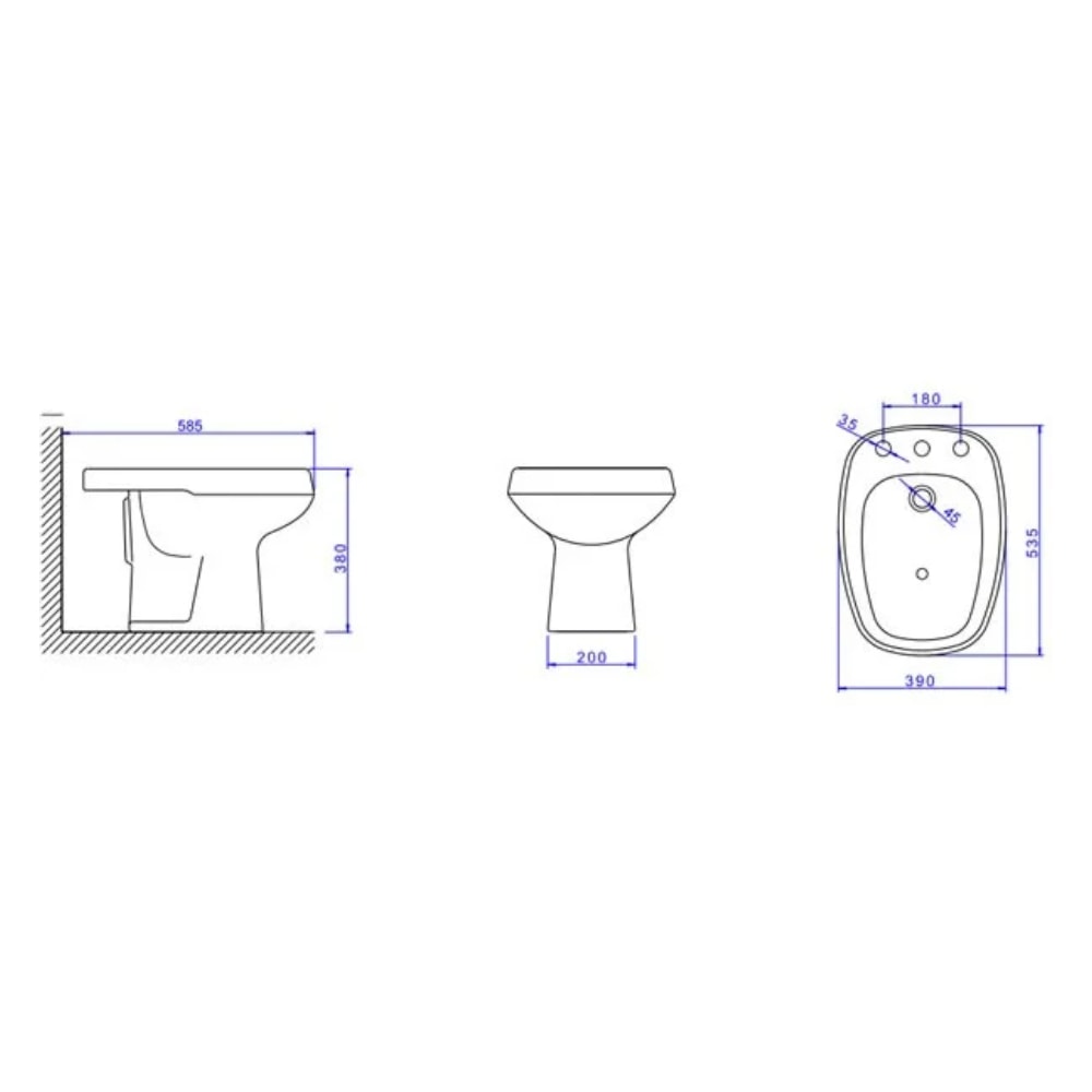 Bidê de Banheiro Deca Monte Carlo com 3 Furos Branco - B.8.17