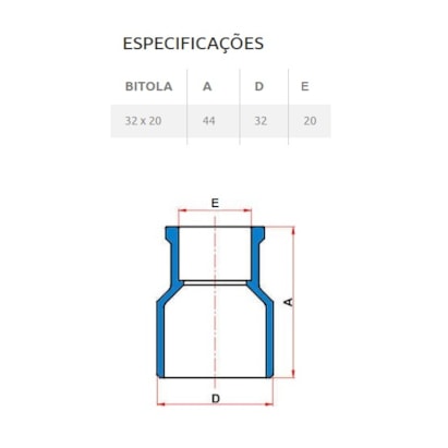 Bucha de Redução Soldável Longa PVC Tigre 32x20mm 1