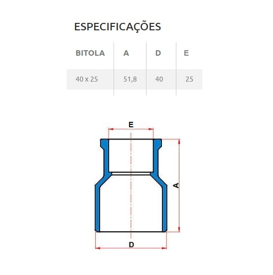 Bucha de Redução Soldável Longa PVC Tigre 40x25mm 1.1/4