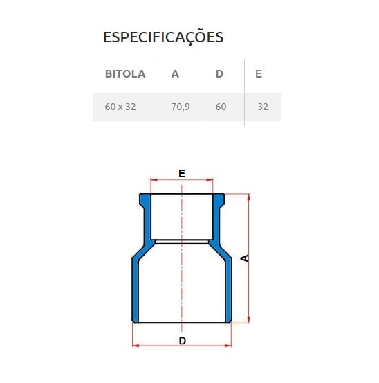 Bucha de Redução Soldável Longa PVC Tigre 60x32mm 2