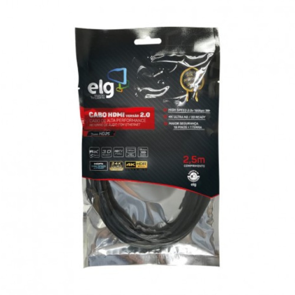Cabo HDMI ELG 2.0v 3D Ready 4K 2,5m - HD4K25