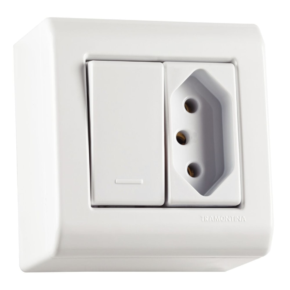 Caixa de Sobrepor 1 Interruptor Simples 10A e 1 Tomada 2P+T Tramontina 20A 250V Branca - 57304020